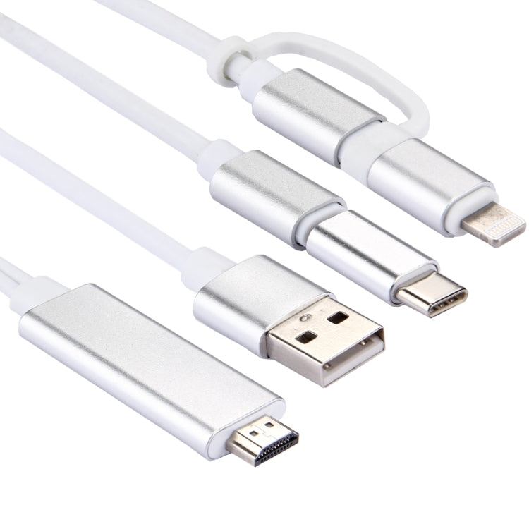 3 in 1 마이크로 USB & 8핀 & 타입-C to HDMI HD 1080P HDTV 어댑터 케이블