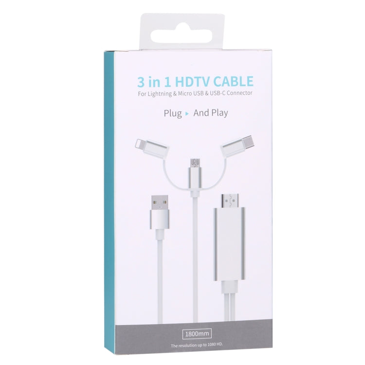 3 in 1 마이크로 USB & 8핀 & 타입-C to HDMI HD 1080P HDTV 어댑터 케이블