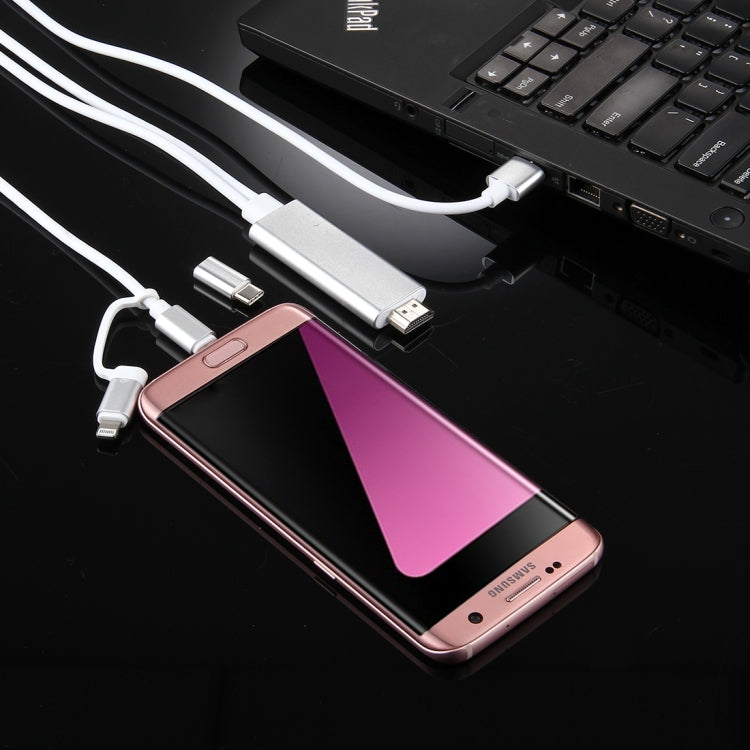3 in 1 마이크로 USB & 8핀 & 타입-C to HDMI HD 1080P HDTV 어댑터 케이블