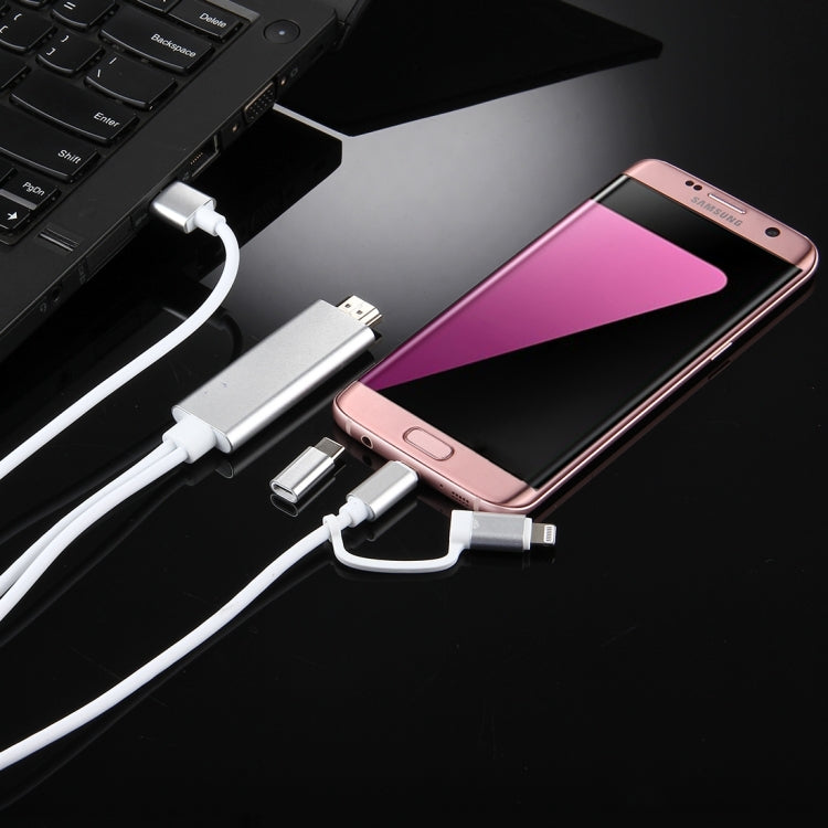3 in 1 마이크로 USB & 8핀 & 타입-C to HDMI HD 1080P HDTV 어댑터 케이블