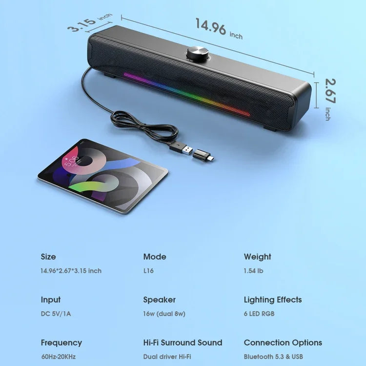 L16 야외용 휴대용 RGB 라이트 하이파이 USB 블루투스 무선 스피커, L16