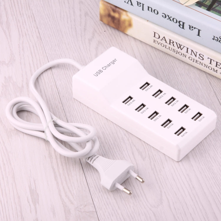 5V 2.4A / 2.1A / 1A 10포트 USB 충전기 어댑터, EU 플러그
