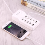 5V 2.4A / 2.1A / 1A 10포트 USB 충전기 어댑터, EU 플러그
