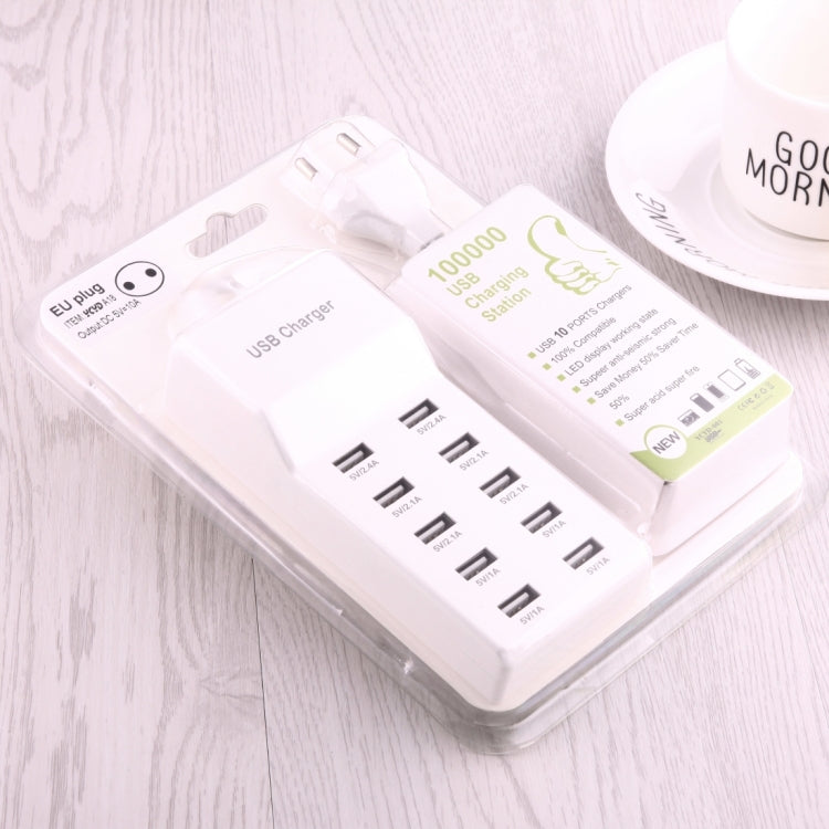 5V 2.4A / 2.1A / 1A 10포트 USB 충전기 어댑터, EU 플러그
