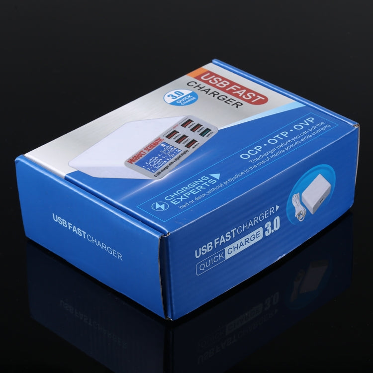 899 30W QC 3.0 6 USB 포트 고속 충전기 LCD 디지털 디스플레이 포함, EU 플러그, 899