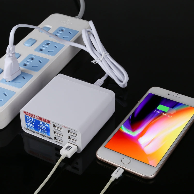 899 30W QC 3.0 6 USB 포트 고속 충전기 LCD 디지털 디스플레이 포함, EU 플러그, 899