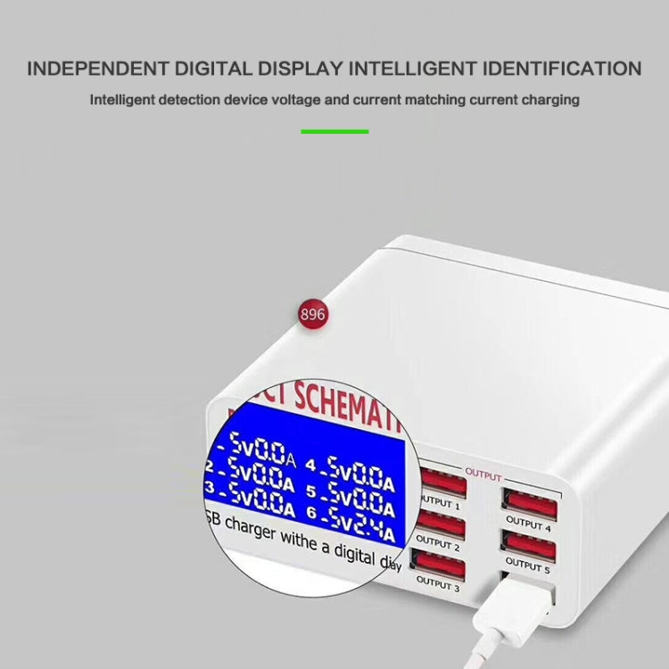 899 30W QC 3.0 6 USB 포트 고속 충전기 LCD 디지털 디스플레이 포함, EU 플러그, 899