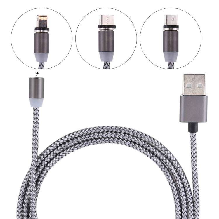 1.05m 8핀 + 마이크로 USB + USB-C / 타입-C to USB 직조 데이터 동기화 충전 케이블 LED 표시등 포함