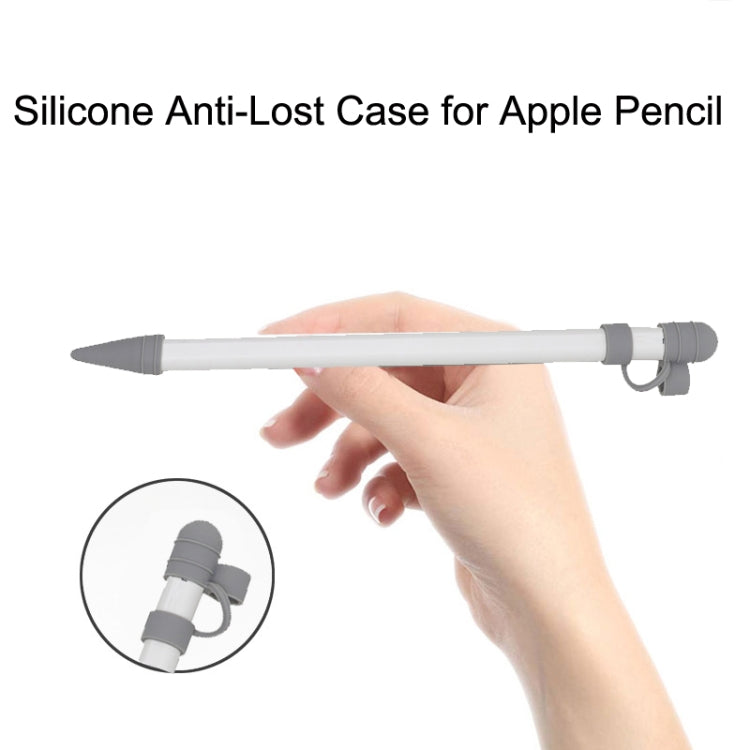 3-in-1 실리콘 보호 커버+터치 캡 펜+닙 펜 케이스 Apple Pencil용, 회색, 흰색