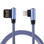 1m 2.4A 출력 USB to 8핀 더블 엘보 디자인 나일론 직조 스타일 데이터 동기화 충전 케이블, 8핀 다크 블루, 8핀 블루, 8핀 레드, 8핀 블랙, 8핀 커피