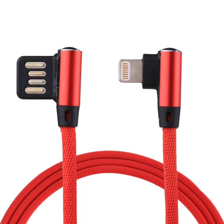 1m 2.4A 출력 USB to 8핀 더블 엘보 디자인 나일론 직조 스타일 데이터 동기화 충전 케이블, 8핀 다크 블루, 8핀 블루, 8핀 레드, 8핀 블랙, 8핀 커피