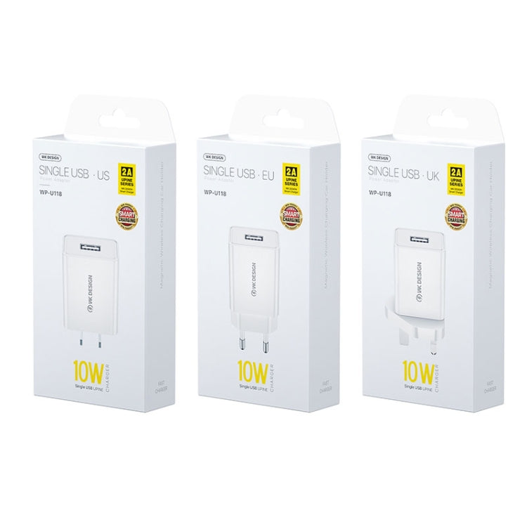 WK WP-U118 10W 단일 USB 포트 여행용 충전기 전원 어댑터, EU 플러그, WP-U118 EU 플러그