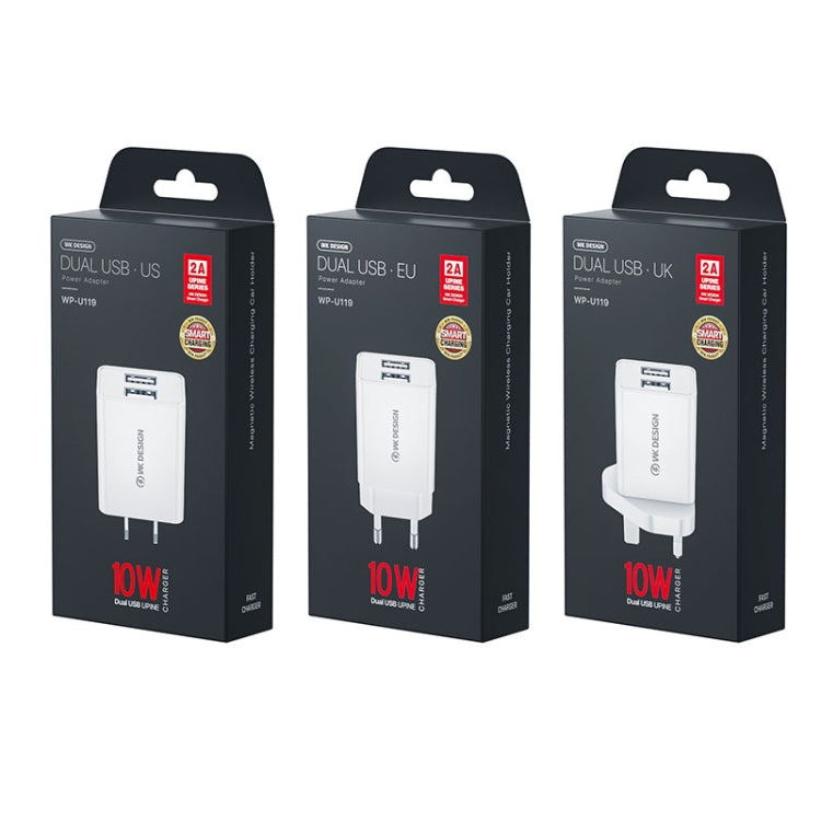 WK WP-U119 10W 듀얼 USB 포트 여행용 충전기 전원 어댑터, 미국 플러그, WP-U119 미국 플러그