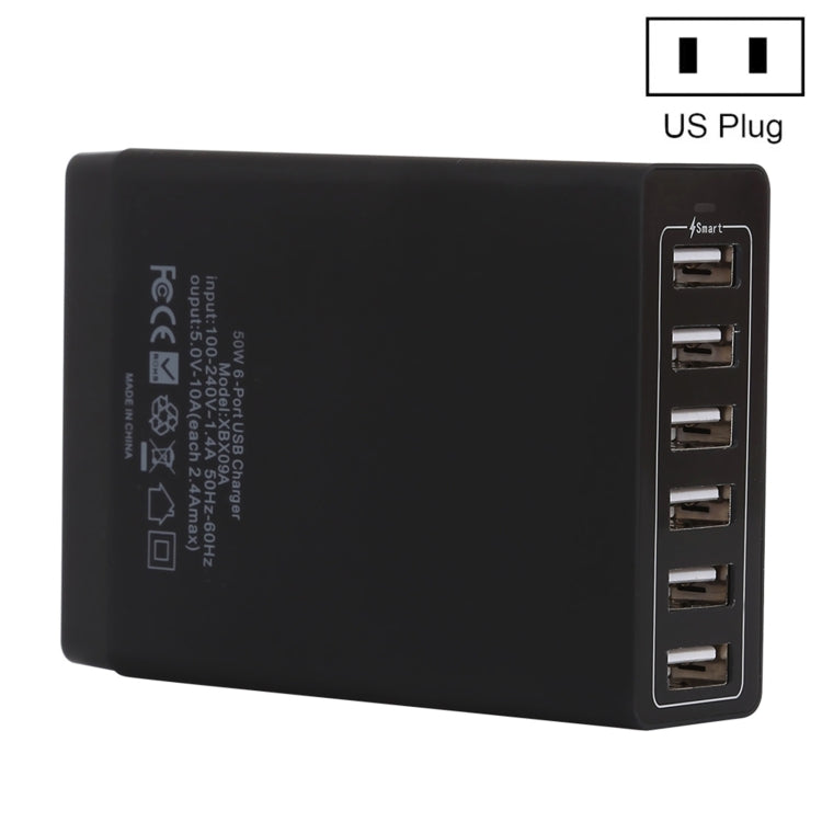 XBX09A 50W 5V 2.4A 6 USB 포트 고속 충전기 여행용 충전기