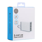 XBX09 40W 5V 8A 5 USB 포트 고속 충전기 여행용 충전기, 영국 플러그(블랙), XBX09, 8A