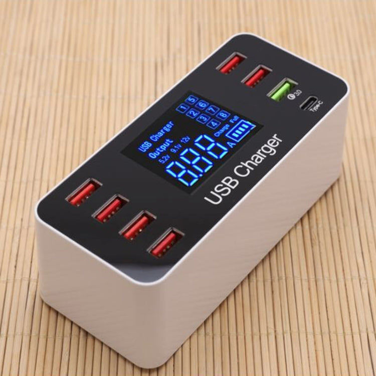 A9+ 다기능 AC 100V~240V 8포트 USB 디지털 디스플레이 LCD 분리형 충전 스테이션 스마트 충전기, QC3.0 지원, A9+