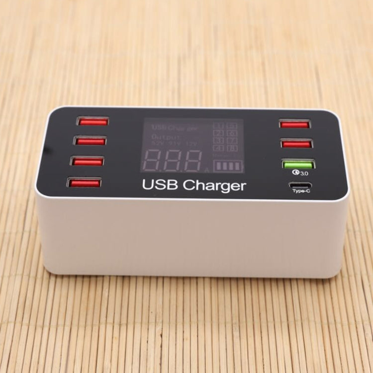 A9+ 다기능 AC 100V~240V 8포트 USB 디지털 디스플레이 LCD 분리형 충전 스테이션 스마트 충전기, QC3.0 지원, A9+