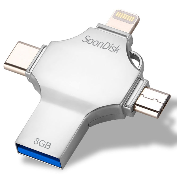 4 in 1 8GB USB 3.0 + 8핀 + 마이크로 USB + USB-C / 타입-C 듀얼용 플래시 드라이브 OTG 기능 포함, 8GB