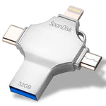 4 in 1 32GB USB 3.0 + 8핀 + 마이크로 USB + USB-C / 타입-C 듀얼용 플래시 드라이브 OTG 기능 포함, 32GB