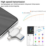 4 in 1 32GB USB 3.0 + 8핀 + 마이크로 USB + USB-C / 타입-C 듀얼용 플래시 드라이브 OTG 기능 포함, 32GB