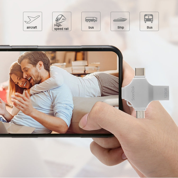 4 in 1 128GB USB 3.0 + 8핀 + 마이크로 USB + USB-C / 타입-C 듀얼용 플래시 드라이브 OTG 기능 포함, 128GB