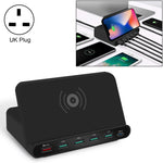 828W 7 in 1 60W QC 3.0 USB 인터페이스 + 4 USB 포트 + USB-C / Type-C 인터페이스 + 무선 충전 다기능 충전기 및 휴대폰 거치대 기능, UK 플러그, UK 플러그 블랙, UK 플러그 화이트
