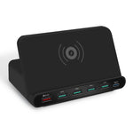 828W 7 in 1 60W QC 3.0 USB 인터페이스 + 4 USB 포트 + USB-C / Type-C 인터페이스 + 무선 충전 다기능 충전기 및 휴대폰 거치대 기능, UK 플러그, UK 플러그 블랙, UK 플러그 화이트
