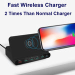 828W 7 in 1 60W QC 3.0 USB 인터페이스 + 4 USB 포트 + USB-C / Type-C 인터페이스 + 무선 충전 다기능 충전기 및 휴대폰 거치대 기능, UK 플러그, UK 플러그 블랙, UK 플러그 화이트
