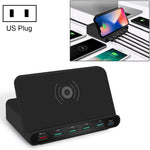 828W 7 in 1 60W QC 3.0 USB 인터페이스 + 4 USB 포트 + USB-C / 타입-C 인터페이스 + 무선 충전 다기능 충전기 휴대폰 홀더 기능 포함, 미국 플러그, 미국 플러그 블랙, 미국 플러그 화이트