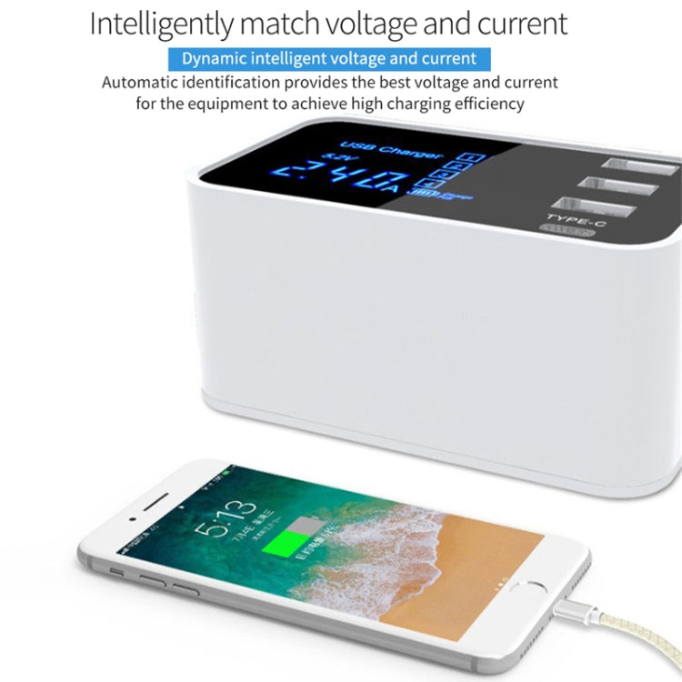 CDA30 20W 3 USB 포트 + USB-C / Type-C 포트 다기능 충전기 LED 디스플레이, US 플러그, US 플러그