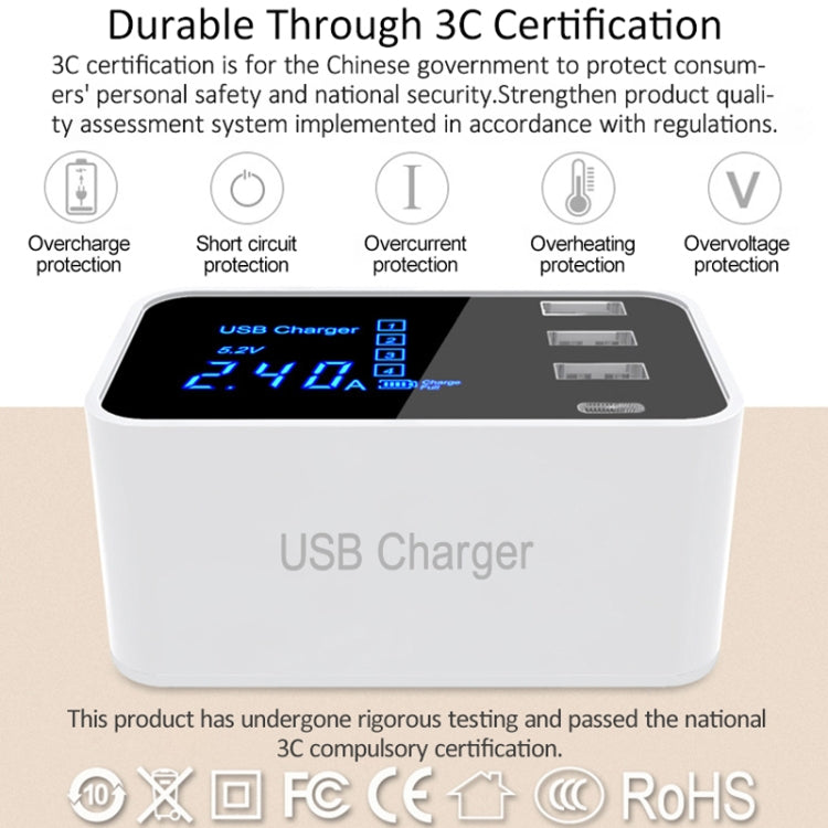 CDA30 20W 3 USB 포트 + USB-C / Type-C 포트 다기능 충전기 LED 디스플레이, US 플러그, US 플러그