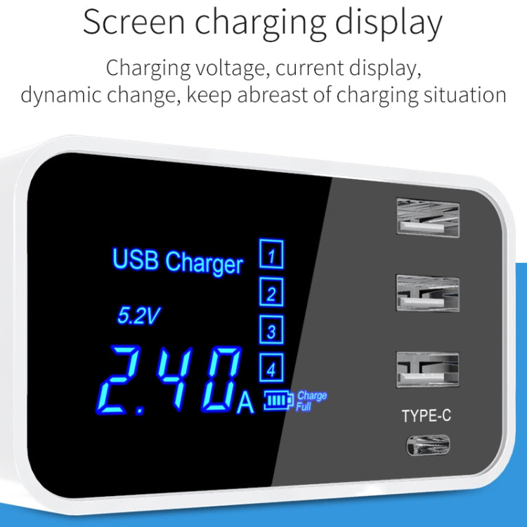 CDA30 20W 3 USB 포트 + USB-C / Type-C 포트 다기능 충전기 LED 디스플레이, US 플러그, US 플러그