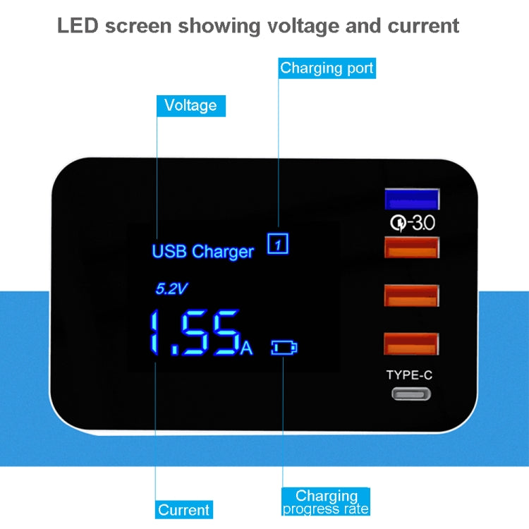 CDA33Q 40W QC 3.0 USB + 3 USB 포트 + USB-C / Type-C 포트 다기능 충전기 LED 디스플레이, AU 플러그, AU 플러그