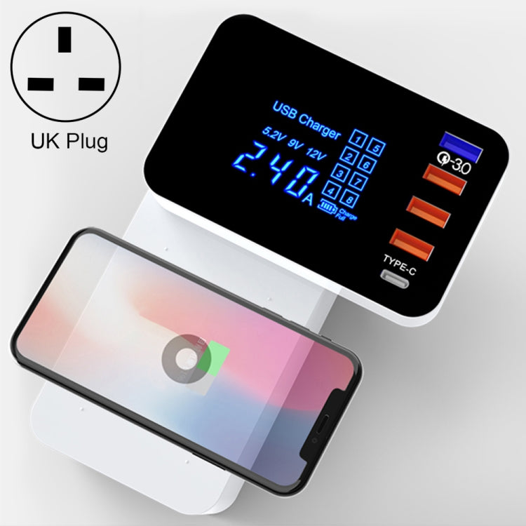 CDA33Q 40W QC 3.0 USB + 3 USB 포트 + USB-C / Type-C 포트 다기능 충전기 LED 디스플레이, UK 플러그, UK 플러그