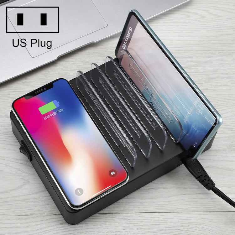50W 6 USB 포트 + 2 USB-C / Type-C 포트 + 무선 충전 다기능 충전기 LED 디스플레이 및 분리형 베젤, US 플러그, US 플러그