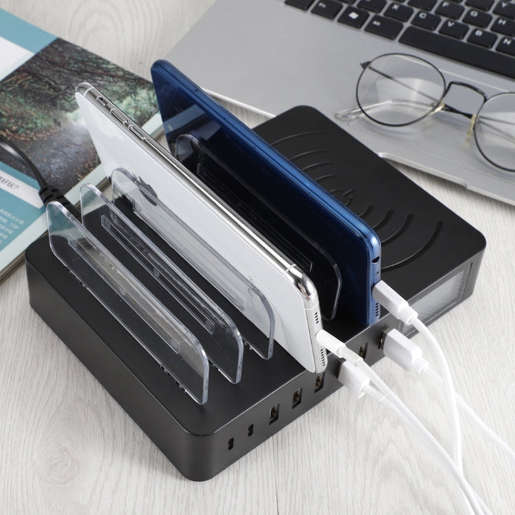 50W 6 USB 포트 + 2 USB-C / Type-C 포트 + 무선 충전 다기능 충전기 LED 디스플레이 및 분리형 베젤, EU 플러그, EU 플러그
