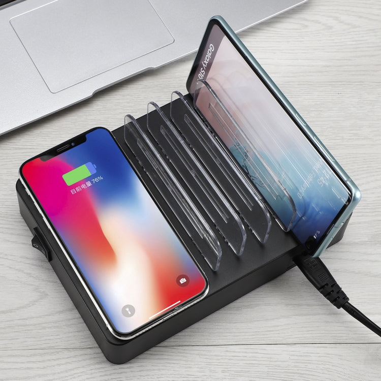 50W 6 USB 포트 + 2 USB-C / Type-C 포트 + 무선 충전 다기능 충전기 LED 디스플레이 및 분리형 베젤, EU 플러그, EU 플러그