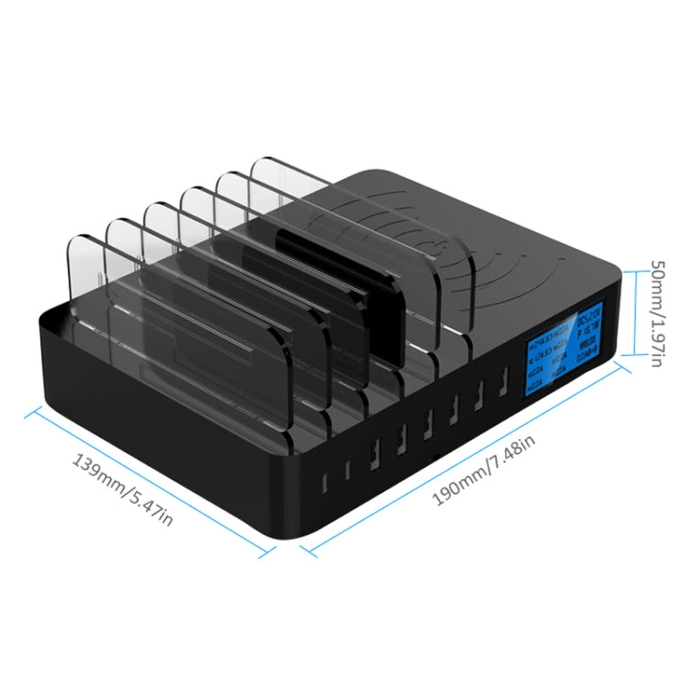 50W 6 USB 포트 + 2 USB-C / Type-C 포트 + 무선 충전 다기능 충전기 LED 디스플레이 및 분리형 베젤, US 플러그, US 플러그
