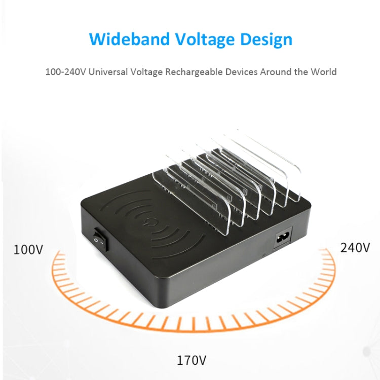 50W 6 USB 포트 + 2 USB-C / Type-C 포트 + 무선 충전 다기능 충전기 LED 디스플레이 및 분리형 베젤, US 플러그, US 플러그