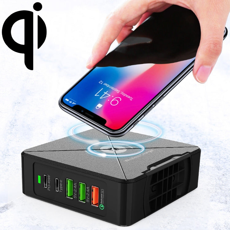 F88W 3 x USB + 2 x USB-C / 타입-C 포트 QC3.0 데스크탑 충전기 무선 충전 기능 포함, F88W