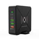F88W 3 x USB + 2 x USB-C / 타입-C 포트 QC3.0 데스크탑 충전기 무선 충전 기능 포함, F88W