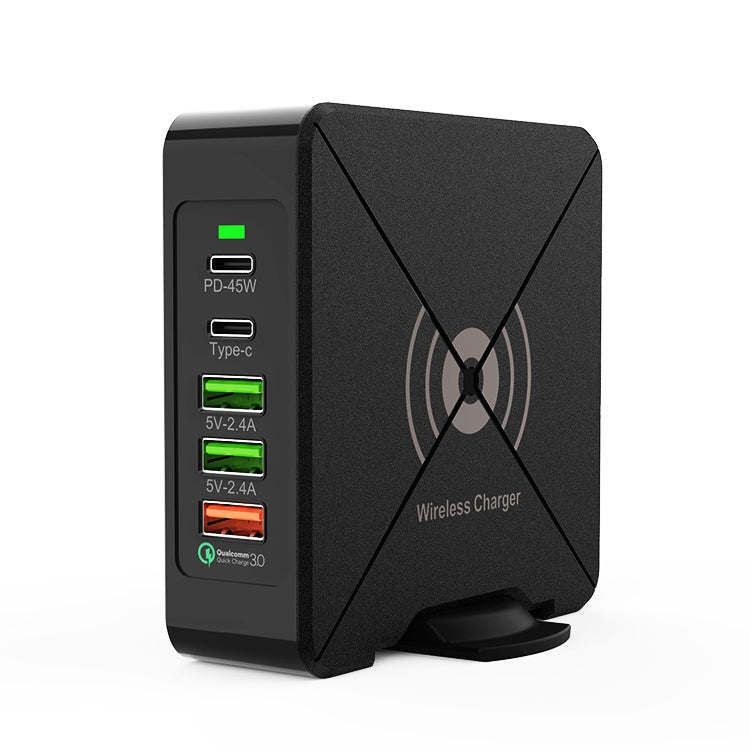 F88W 3 x USB + 2 x USB-C / 타입-C 포트 QC3.0 데스크탑 충전기 무선 충전 기능 포함, F88W