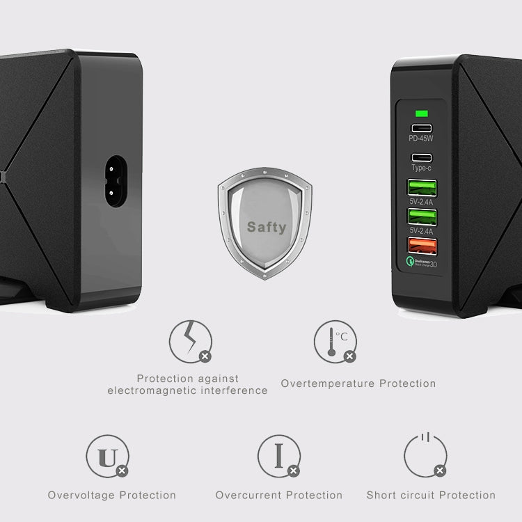 F88W 3 x USB + 2 x USB-C / 타입-C 포트 QC3.0 데스크탑 충전기 무선 충전 기능 포함, F88W