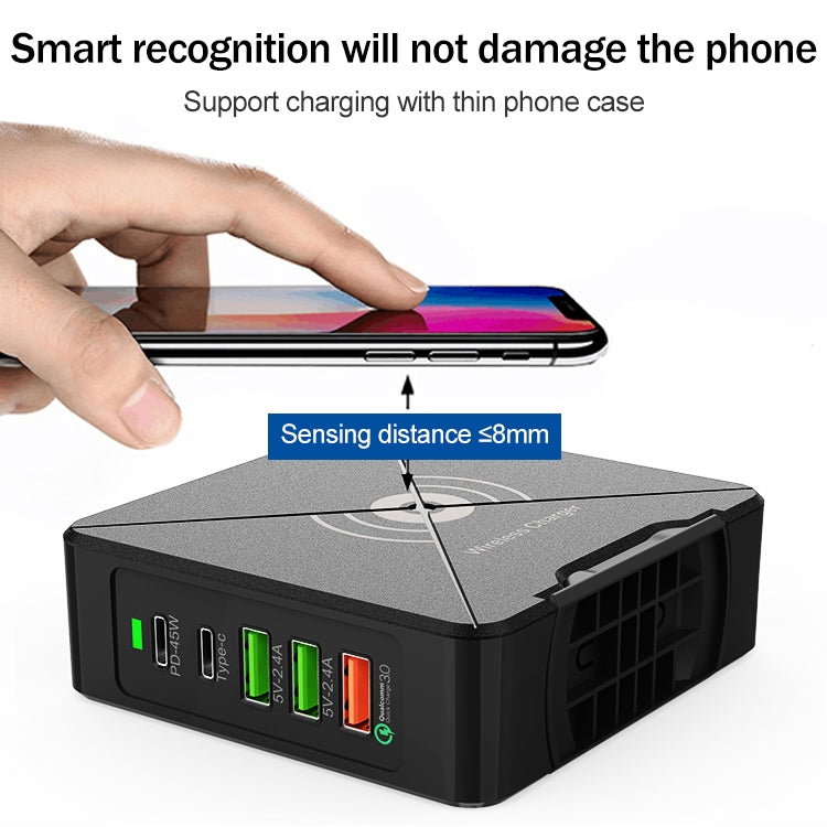 F88W 3 x USB + 2 x USB-C / 타입-C 포트 QC3.0 데스크탑 충전기 무선 충전 기능 포함, F88W