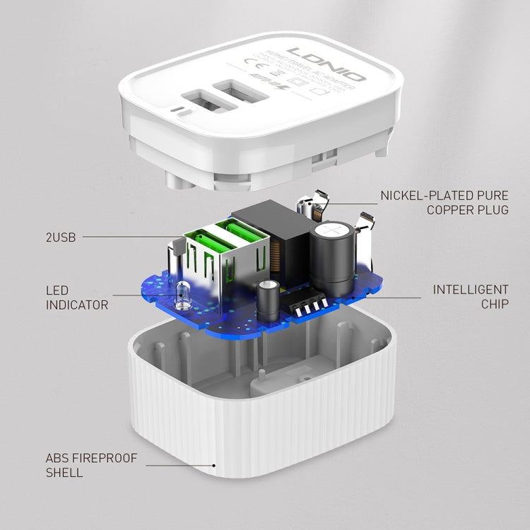 LDNIO A201 2.4A 듀얼 USB 충전 헤드 여행용 직충전 휴대폰 어댑터 충전기 마이크로 USB 데이터 케이블 포함, 마이크로 USB