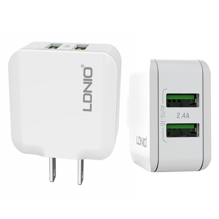 LDNIO A2201 2.4A 듀얼 USB 충전 헤드 여행용 직충전 휴대폰 어댑터 충전기 8핀 데이터 케이블 포함, 8핀