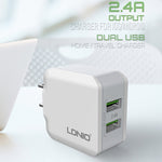 LDNIO A2201 2.4A 듀얼 USB 충전 헤드 여행용 직충전 휴대폰 어댑터 충전기 8핀 데이터 케이블 포함, 8핀