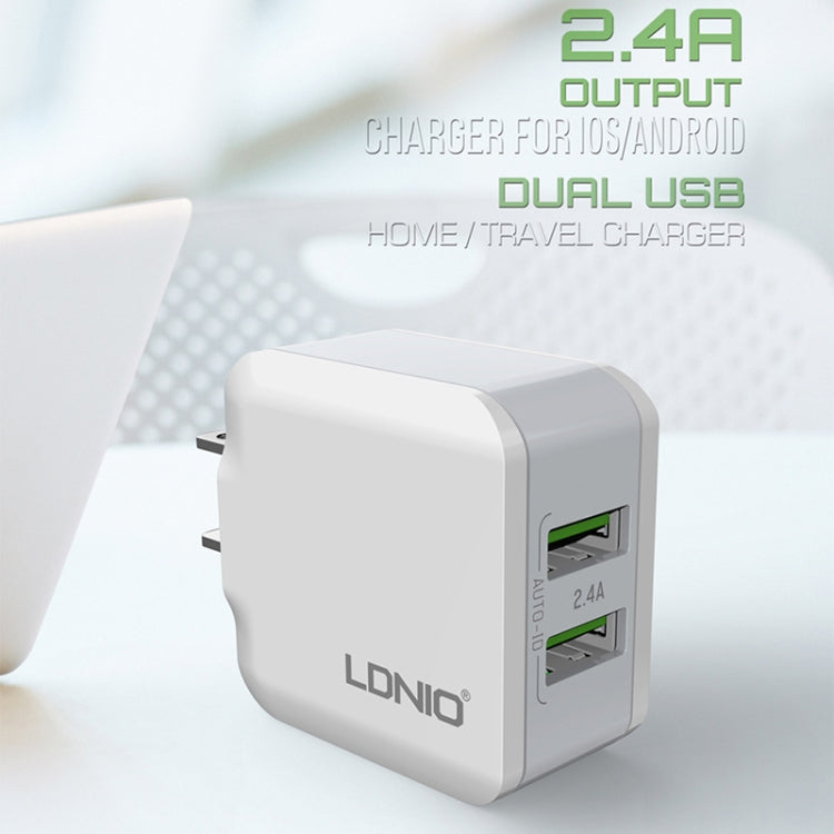 LDNIO A2201 2.4A 듀얼 USB 충전 헤드 여행용 직충전 휴대폰 어댑터 충전기 8핀 데이터 케이블 포함, 8핀