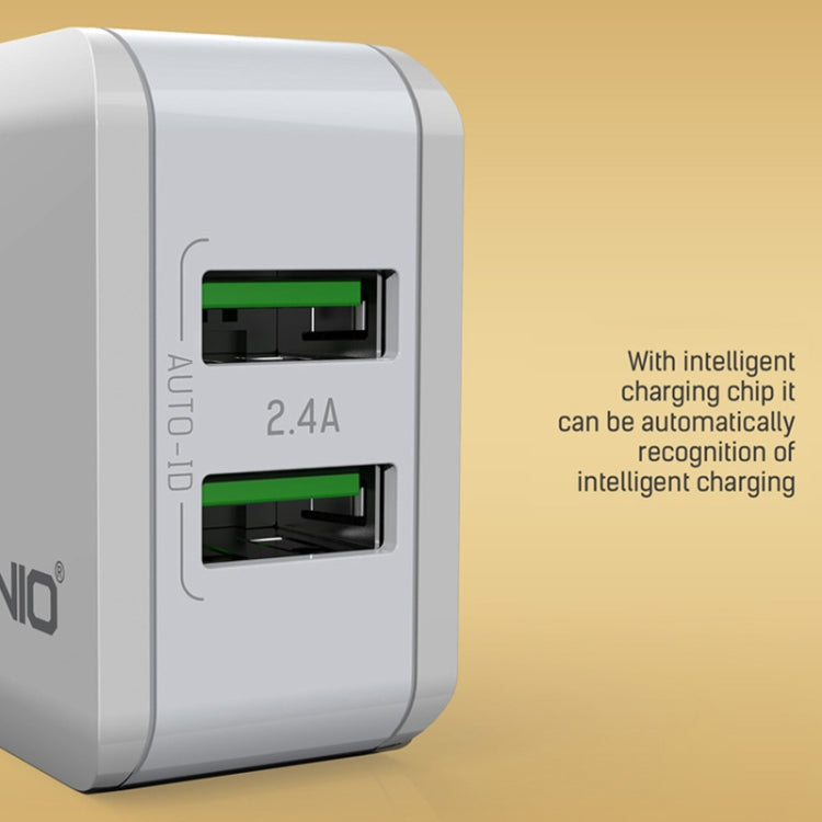 LDNIO A2201 2.4A 듀얼 USB 충전 헤드 여행용 직충전 휴대폰 어댑터 충전기 8핀 데이터 케이블 포함, 8핀