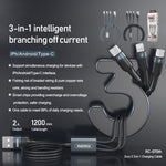 REMAX RC-070TH 1.2m 2A 3-in-1 USB to 8핀 & USB-C / 타입-C & 마이크로 USB 충전 케이블